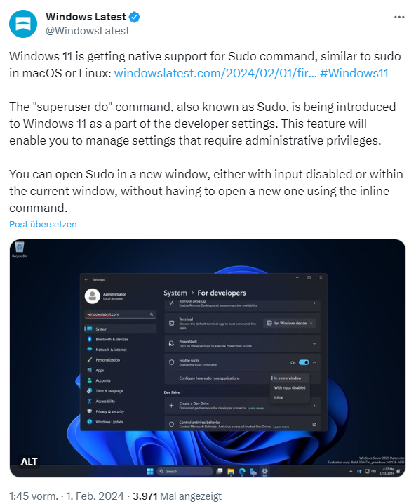 Windows 11 sudo command