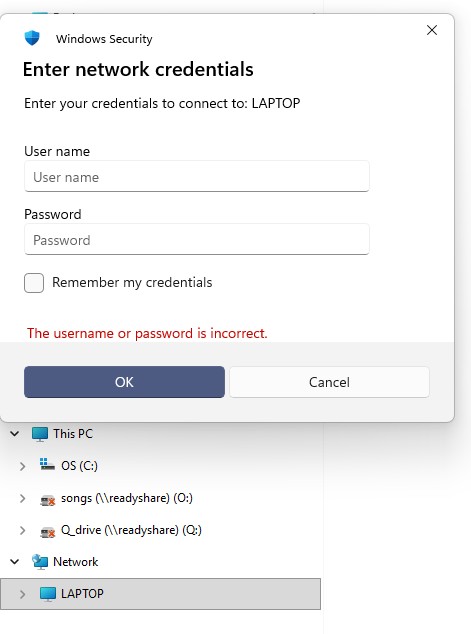 Enter Network Credentials
