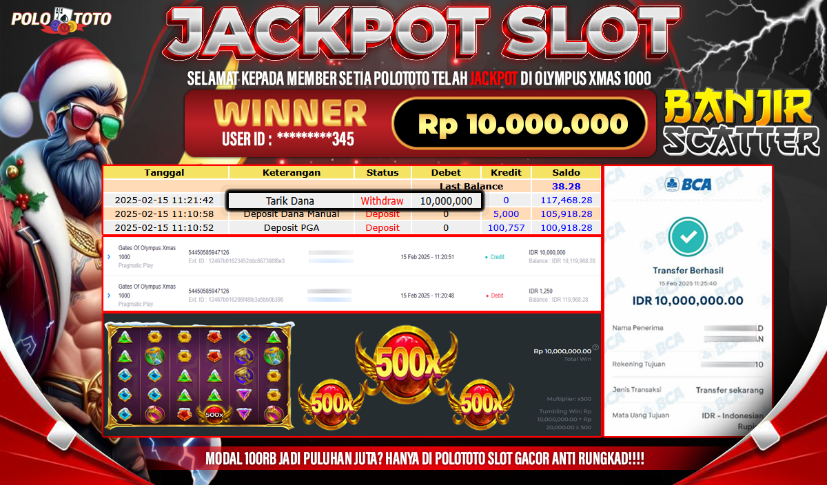 POLOTOTO JACKPOT SLOT GATES OF OLYMPUS 1000 Rp.10.000.000,-
