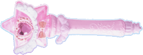 A pink star wand pointing right