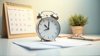 Gambar setup meja minimalis dengan kalender dan jam di atas meja