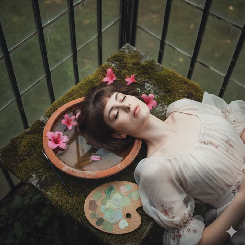 Меланхолия среди лепестков по фото нейросеть