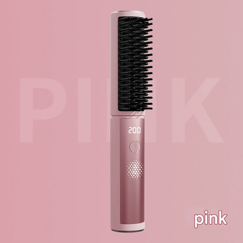 Cordless Hair Straightener Comb - 4 Temperature Settings, USB-C, PTC Heating(pink)