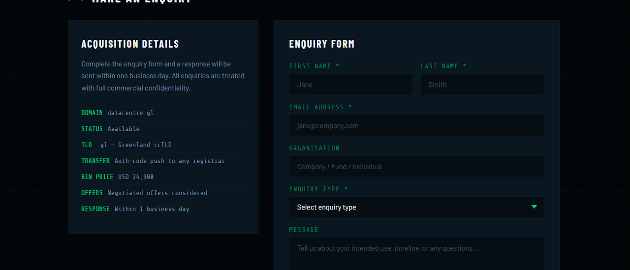 Data Centre landing page