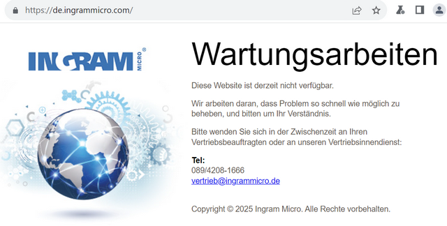 Wartungsarbeiten auf Ingram Micro-Webseite