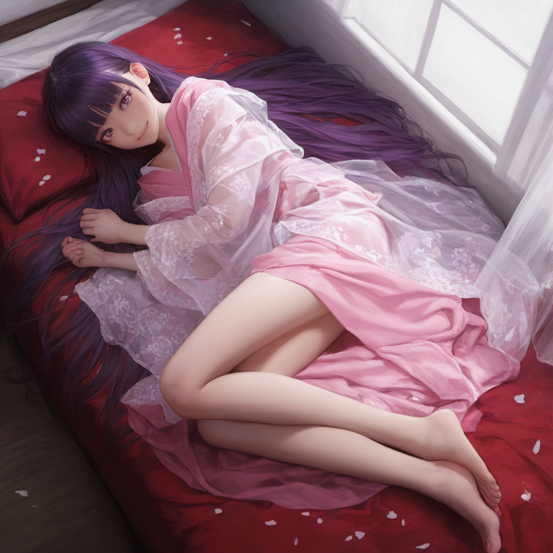 1girl, younger, healthyman, looking at viewer, from above, flat chest, purple ha s-1752997452