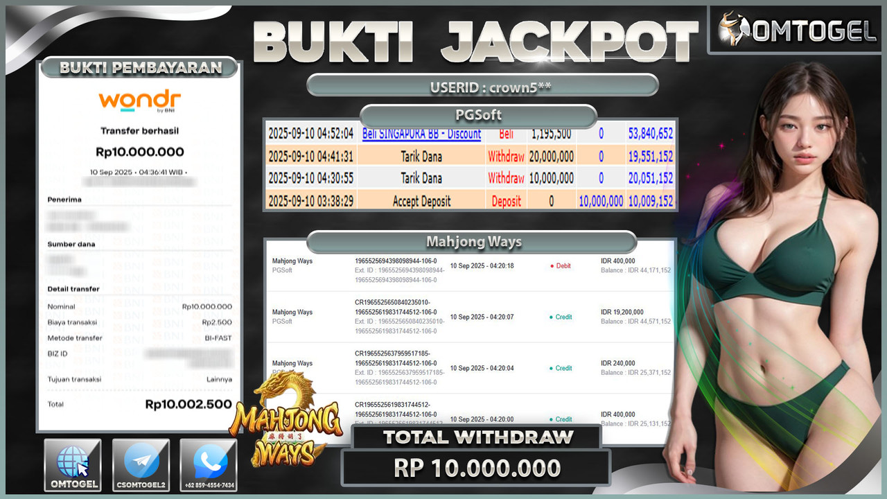 OMTOGEL JACKPOT PGSOFT MAHJONG WAYS 10 JUTA DI BAYAR LUNAS ,-