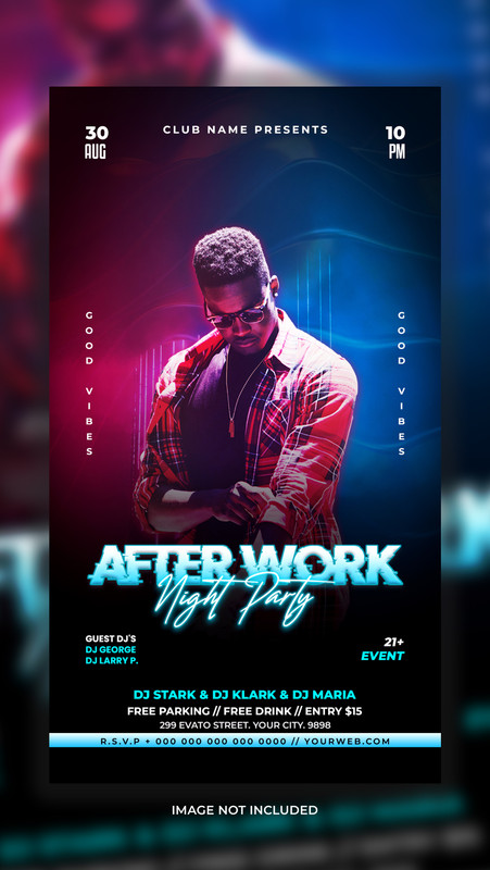 Vibrant after work night party flyer with neon lights