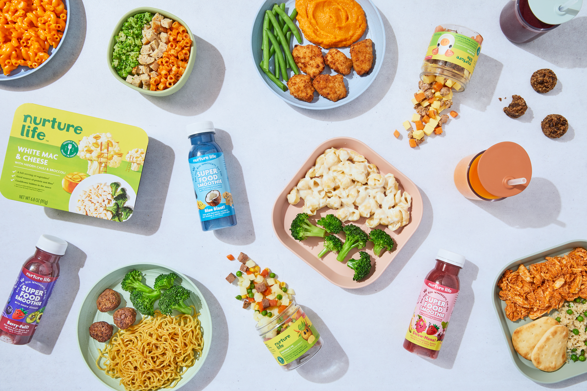 Nurture Life's diverse product range: Finger Foods, Mighty Bites, Smoothies, etc.