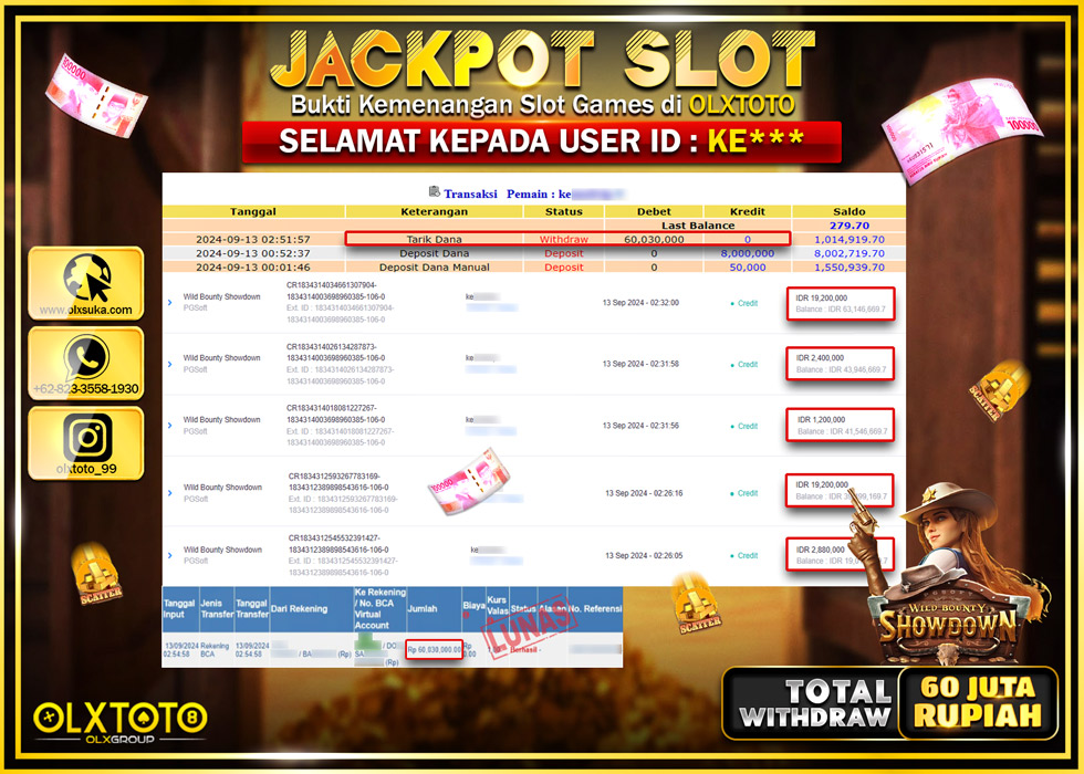 OLXTOTO JACKPOT  SLOT WILD BOUNTY SHOWDOWN Rp.60.030.000.,- LUNAS