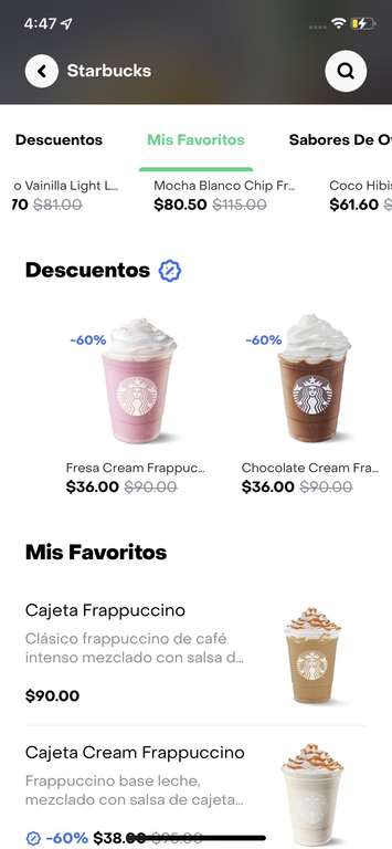 Starbucks 60% de descuento en Rappi (sucursales seleccionadas) 
