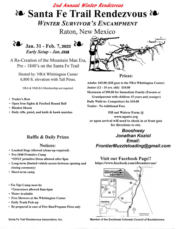 2022 Santa Fe Trail Rendezvous- Winter Survivor' Encampment  Booshway-Flyer