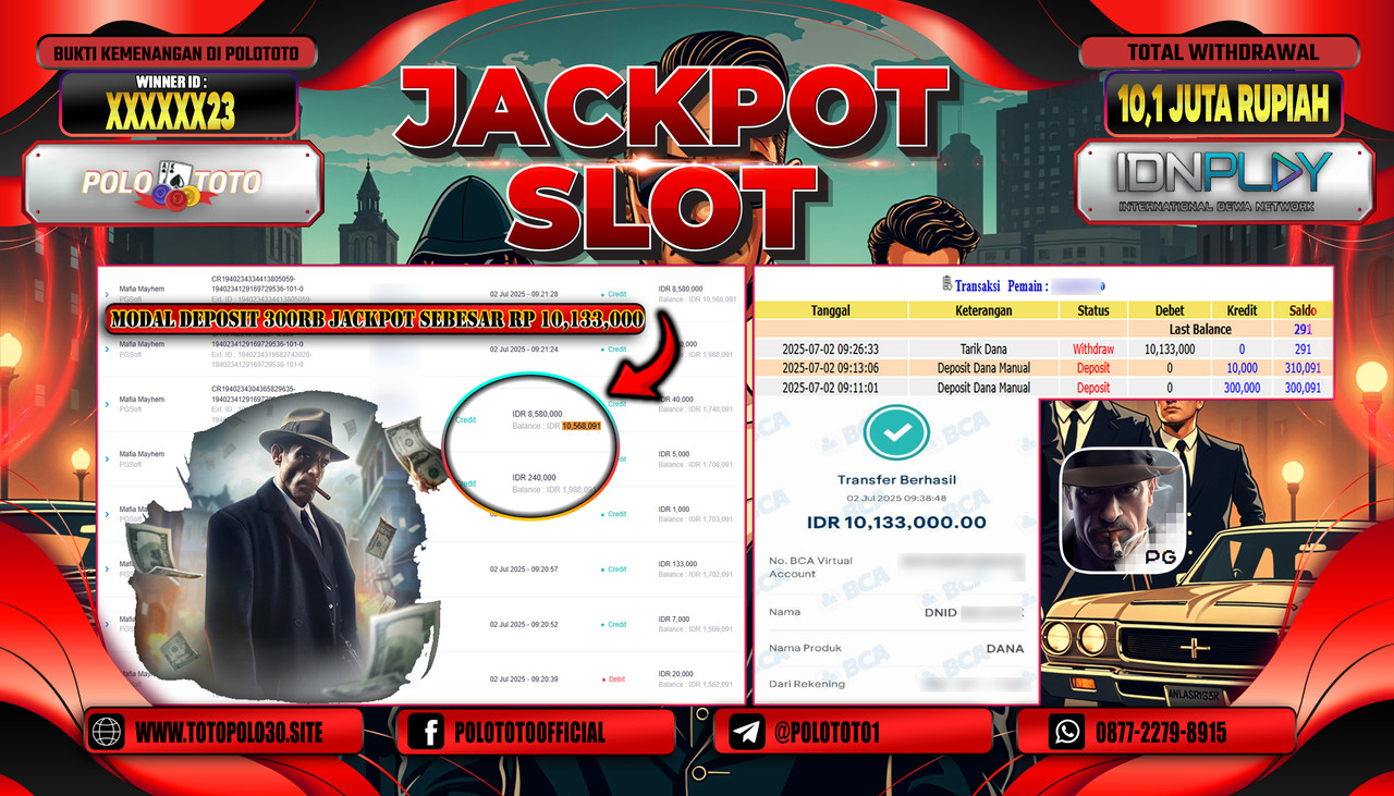 POLOTOTO JACKPOT SLOT MAFIA MAYHEM Rp.10.100.000,-