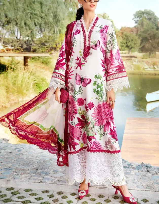 All-Over Print Embroidered EID Lawn Suit 3-Pc | Printed Soft Chiffon Dupatta (2025)