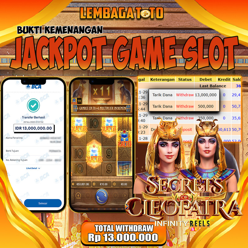 BUKTI JACKPOT 29 NOVEMBER LEMBAGATOTO SECRETS CLEOPATRA Rp.13.000.000,- LUNAS