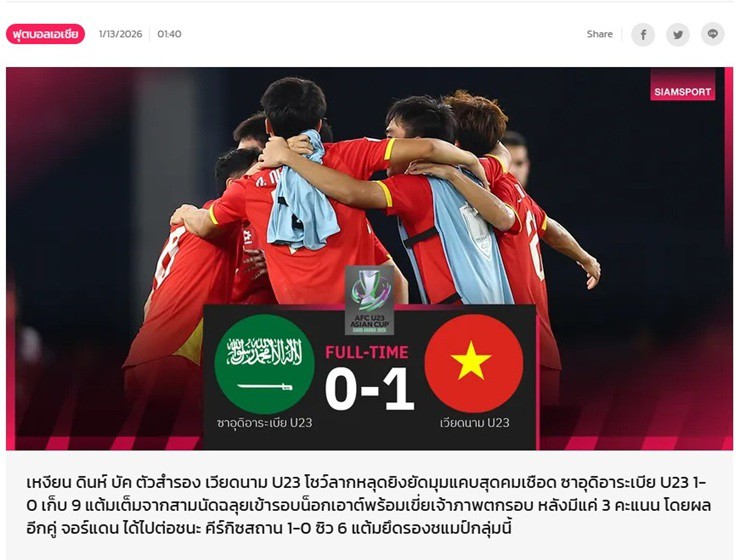 U23 Việt Nam giành vé tứ kết: Báo Thái khâm phục Đình Bắc, báo Indonesia ngả mũ