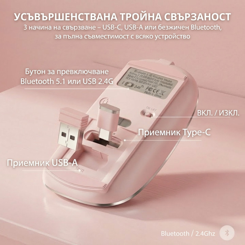 Bluetooth 5.1 розова мишка