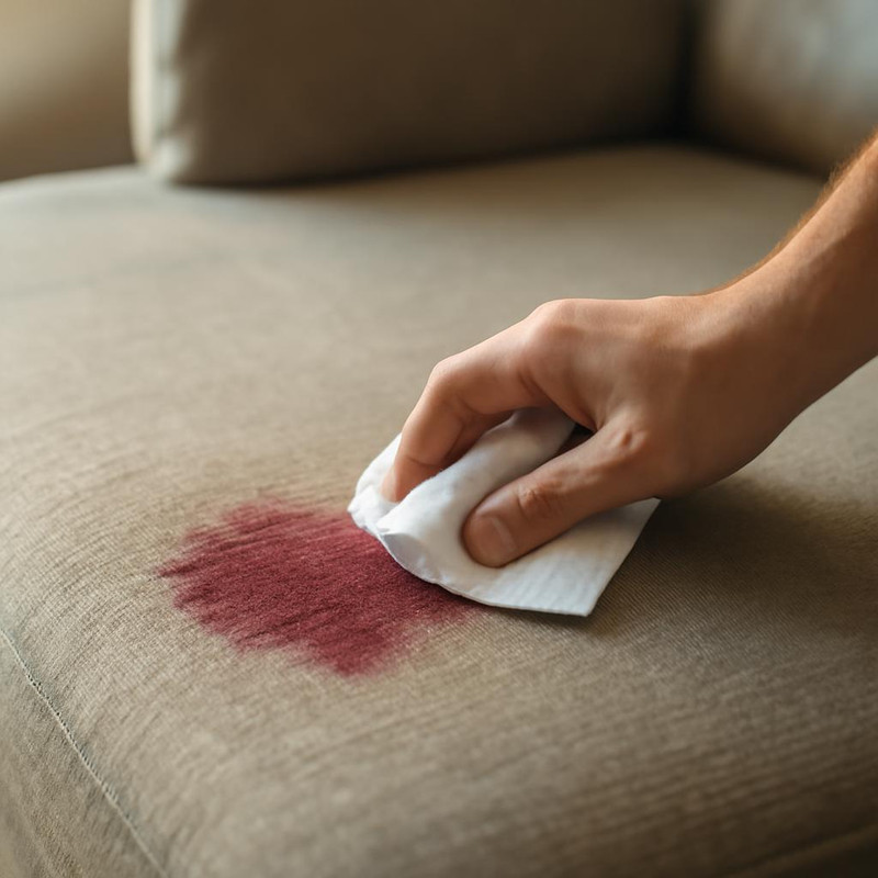 Удаление пятна от вина с обивки дивана