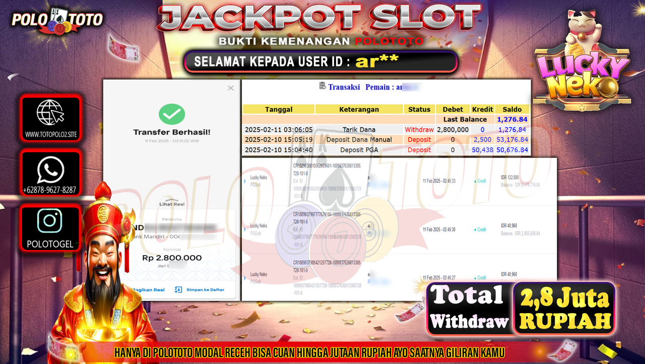 POLOTOTO JACKPOT SLOT LUCKY NEKO Rp.2.800.000,-