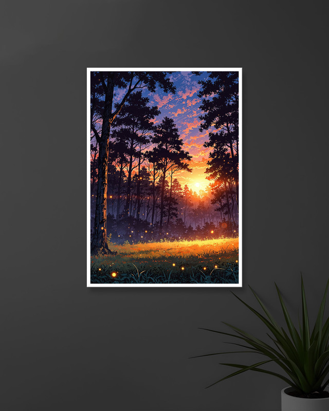 FOREST SUNSET SCENE | GOLDEN GLOW & SILHOUETTED TREES | SCENERY POSTERS