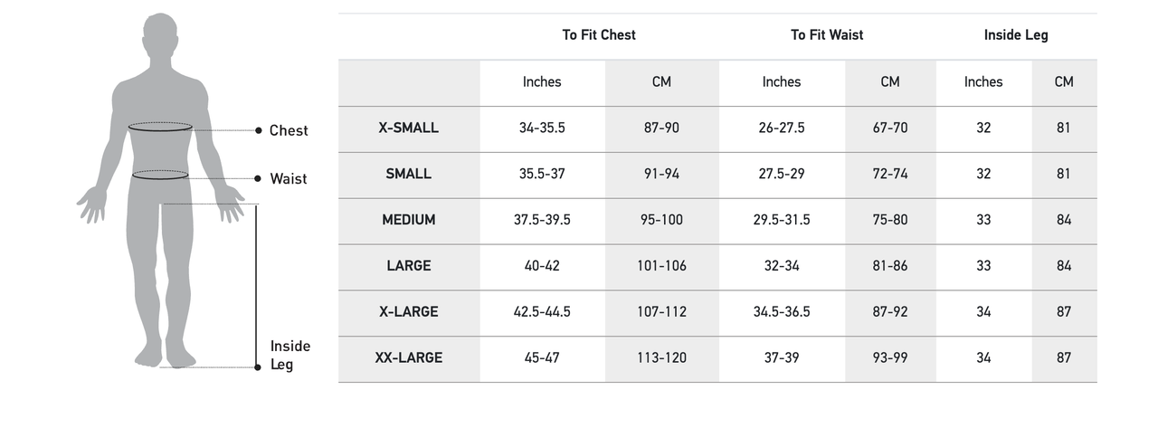 Madison mens size chart