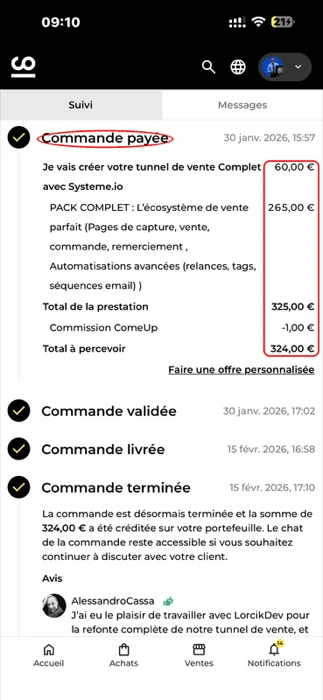 Commande ComeUp