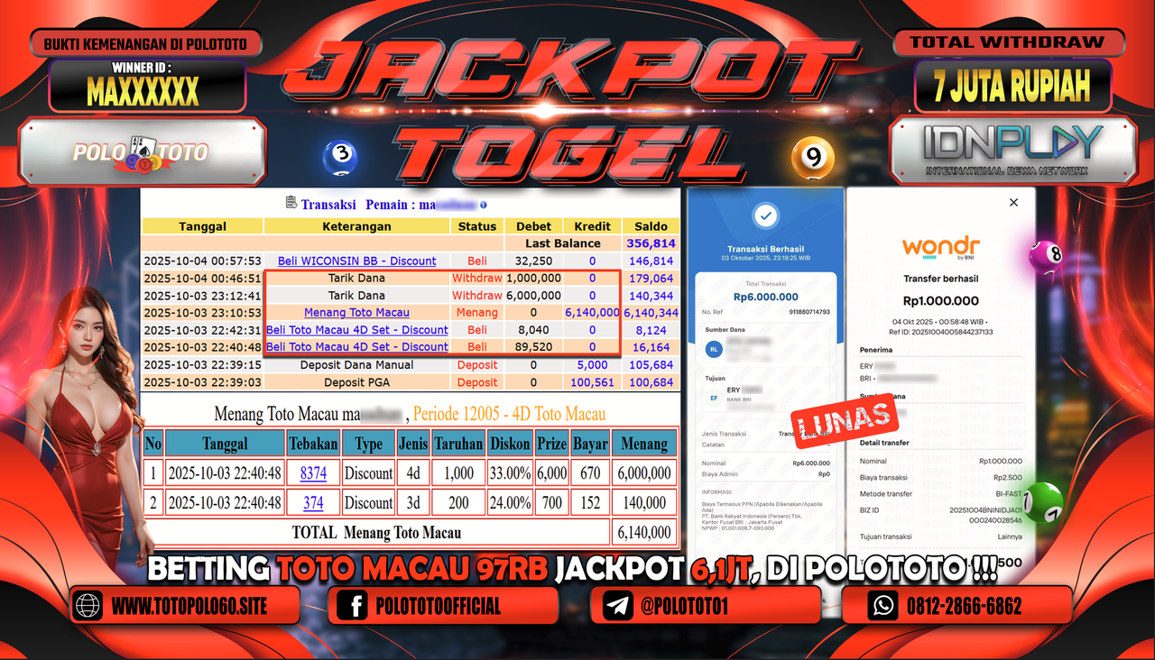 POLOTOTO JACKPOT TOGEL TOTO MACAU Rp.7.000.000,- LUNAS