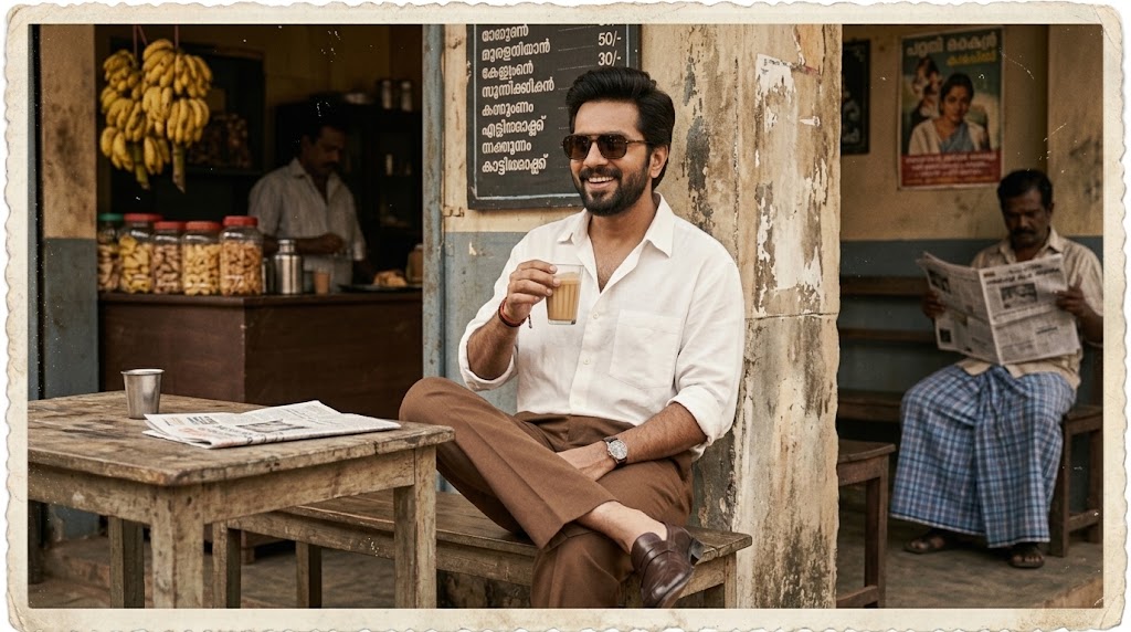 AI-generated example result for the creative-images prompt: Vintage South Indian Tea Stall Portrait by Prompt Craft
