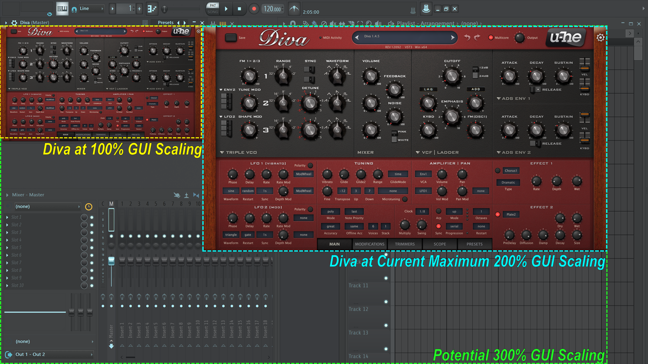 Diva at 100% and 200% GUI Scaling on 4K Display !