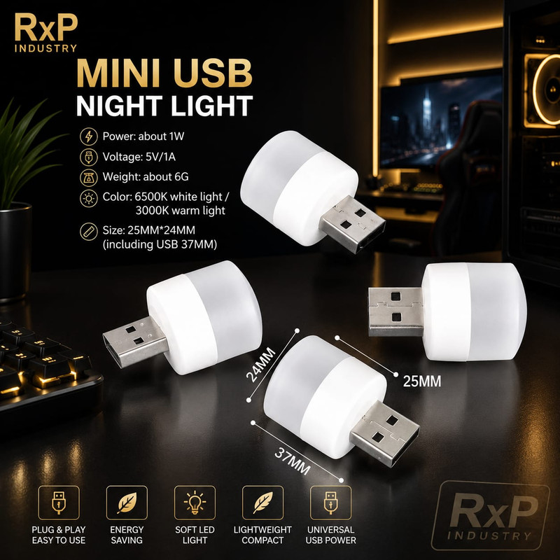 Mini USB Night Light 1W Portable LED USB Lamp – Warm & White Light