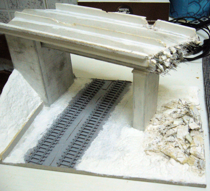 N scale destroyed bridge W.I.P. 02