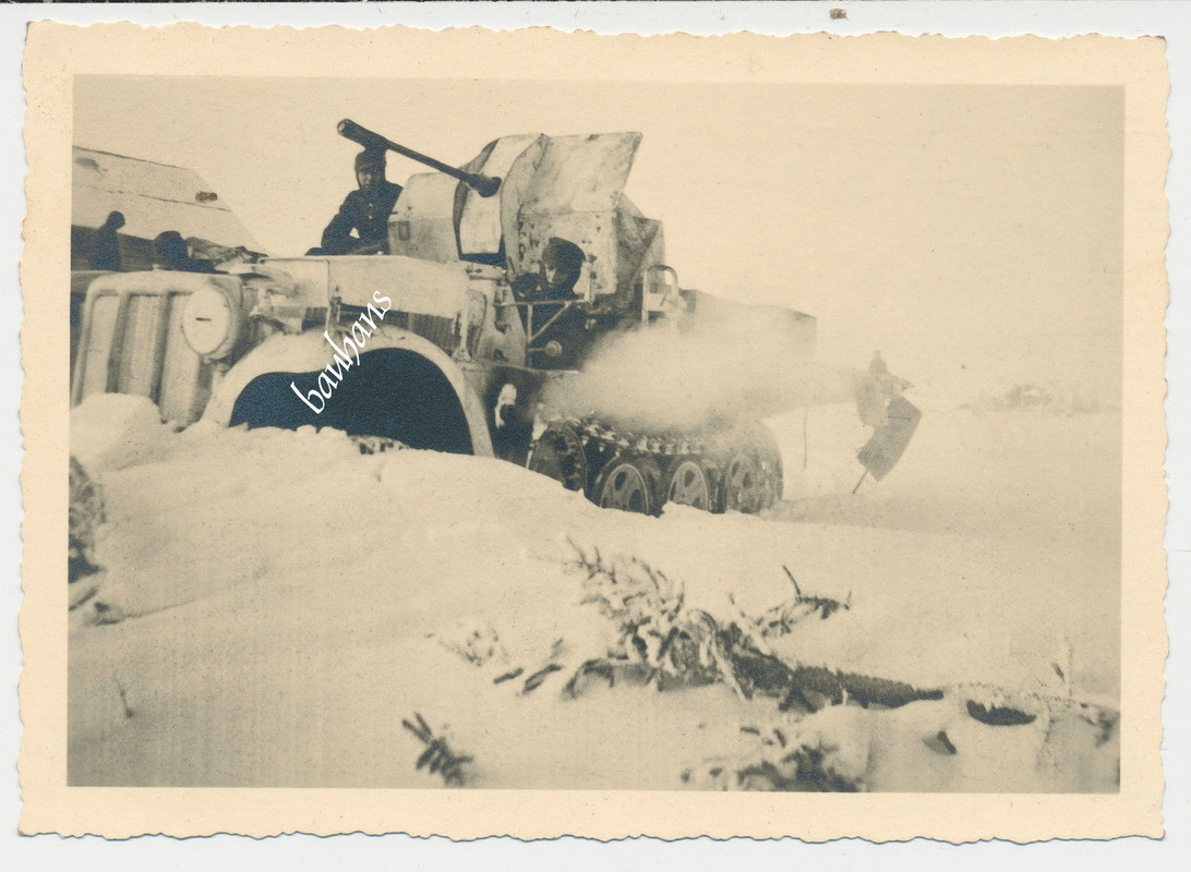 Jäg.Btl.2 Sd.Kfz im Wintertarn mit Flak-Geschütz