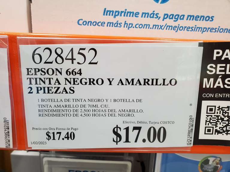 Costco: TINTA EPSON 664 NEGRO Y AMARILLO 
