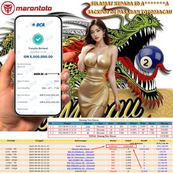 Bukti Kemenangan Member Marontoto Sebesar 5,000,000 JuTa