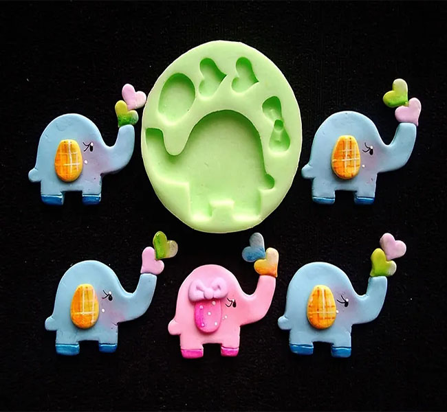 Molde en silicona elefante para modelar fondant porcelanicrón y foami