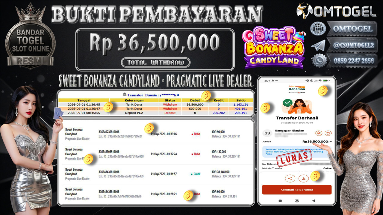 OMTOGEL JACKPOT PRAGMATIC LIVE DEALER SWEET BONANZA CANDYLAND Rp.36,500,000,- DIBAYAR LUNAS 