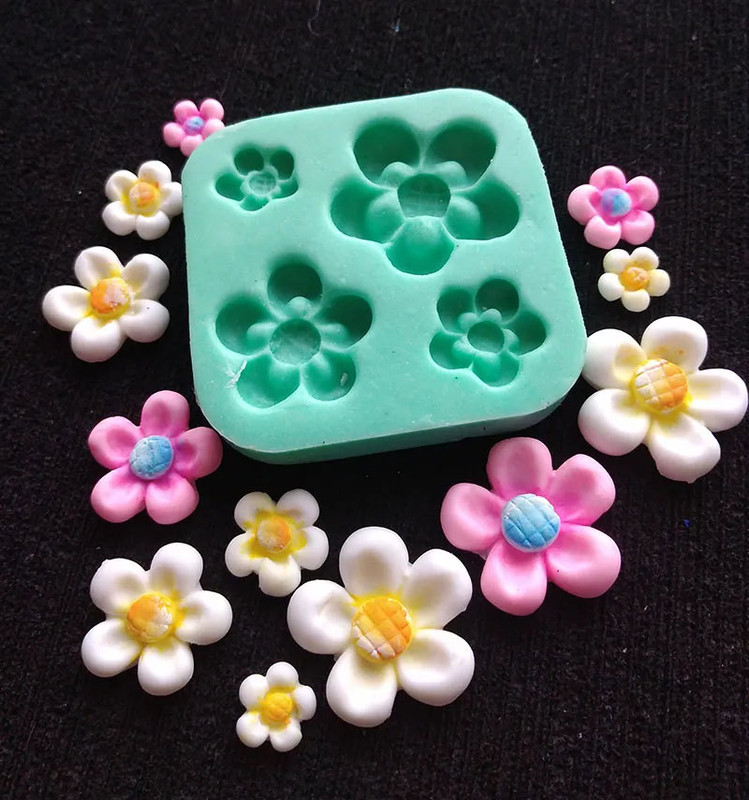 Molde silicona flor por 2 para apliques y floristería en pasta fría