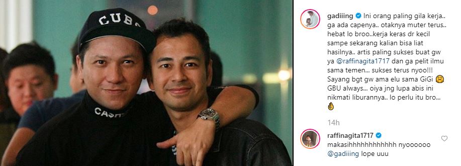 Raffi Ahmad mengomentari unggahan Gading Marten