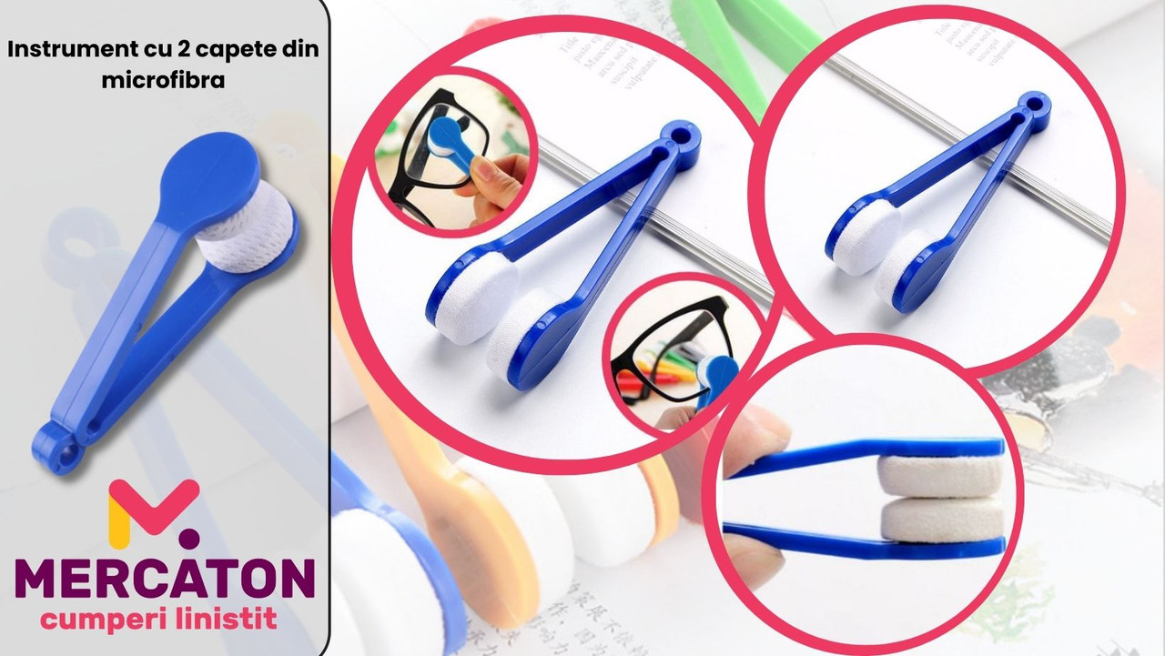 Instrument cu 2 capete din microfibra pentru curatarea si intretinerea lentilelor de ochelari, 7x2 cm, Albastru - Accesorii Diverse pentru Ingrijire - Mercaton Store