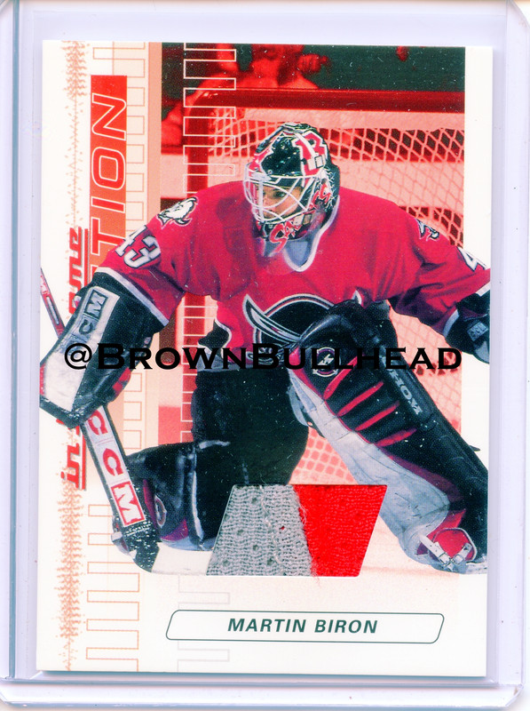 2003-04 ITG Action Jerseys #M-006 [Martin Biron] [Buffalo Sabres] [Ruby] [~500] [swatch=grey red] a