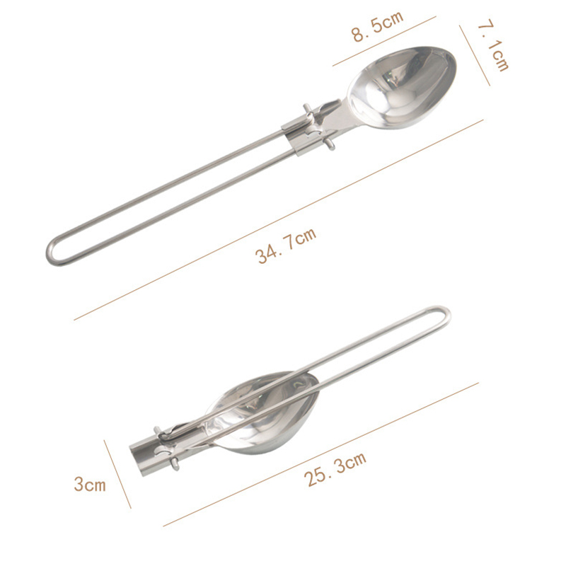 Silver 304 Stainless Steel Folding Camping Ladle - 2 Pack Deep Serving Spoons, Portable & Eco-Friendly