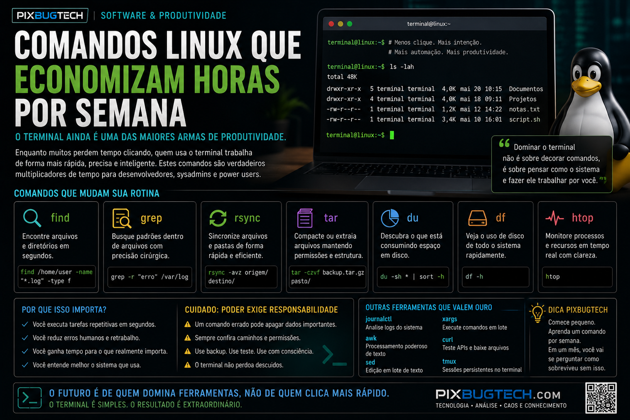 Comandos Linux que economizam horas por semana e mostram por que o terminal ainda é uma das maiores armas de produtividade