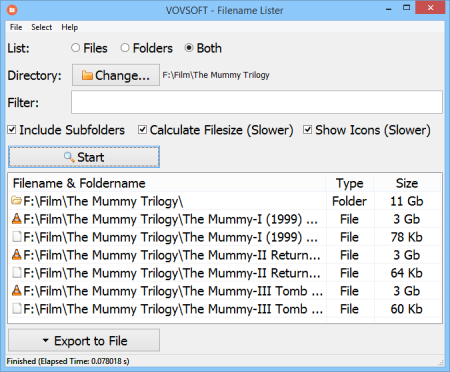 VovSoft Filename Lister 3.0