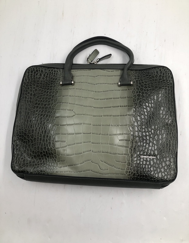 DANIEL ESPINOSA HANDBAG FAUX ALLIGATOR SKIN DARK GREY LEATHER W/ MATCHING PURSE