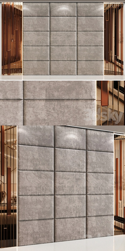 Headboard in beige panels and mirrored gold slats