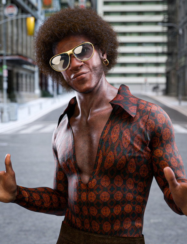Trevon's 70s Style Character Hair and Outfit for Genesis 8.1 Male