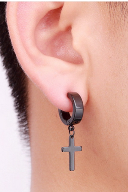 Orecchini Pendenti Cerchio Huggie Con Doppia Croce E Zirconi – Argento Sterling 925 – 29 Mm – Unisex