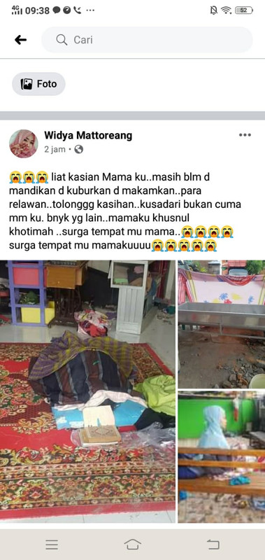 Jenazah ibunda Widya korban gempa di Mamuju yang belum dimakamkan (Facebook Widya Mattoreang)