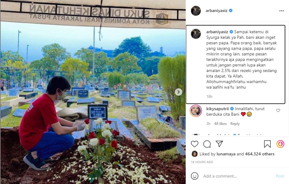 Ayah aktor Arbani Yasiz, Zulchairy Yahya meninggal dunia pada Kamis (22/7/2021).