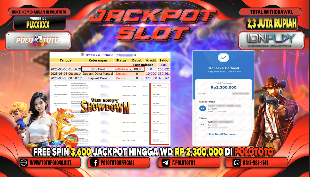 POLOTOTO JACKPOT SLOT WILD BOUNTY SHOWDOWN Rp.2.300.000,-LUNAS